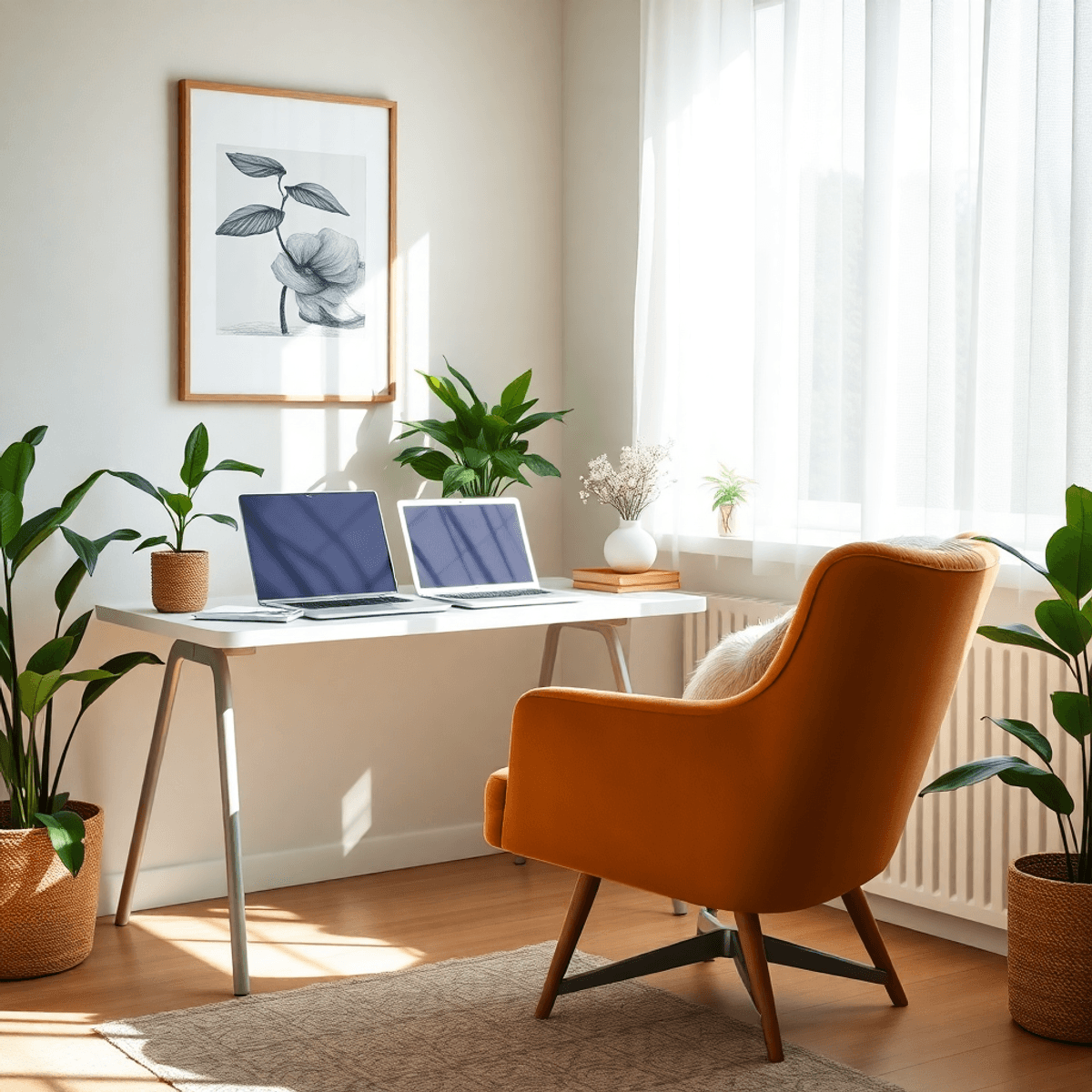 Terapi online hjemmefra - et fredfullt arbeidsrom innredet for møte med psykolog på nett