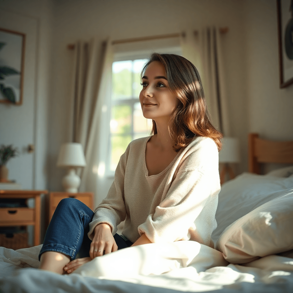 En ung jente som sitter alene på rommet sitt og tenker å begynne med sosial angst behandling